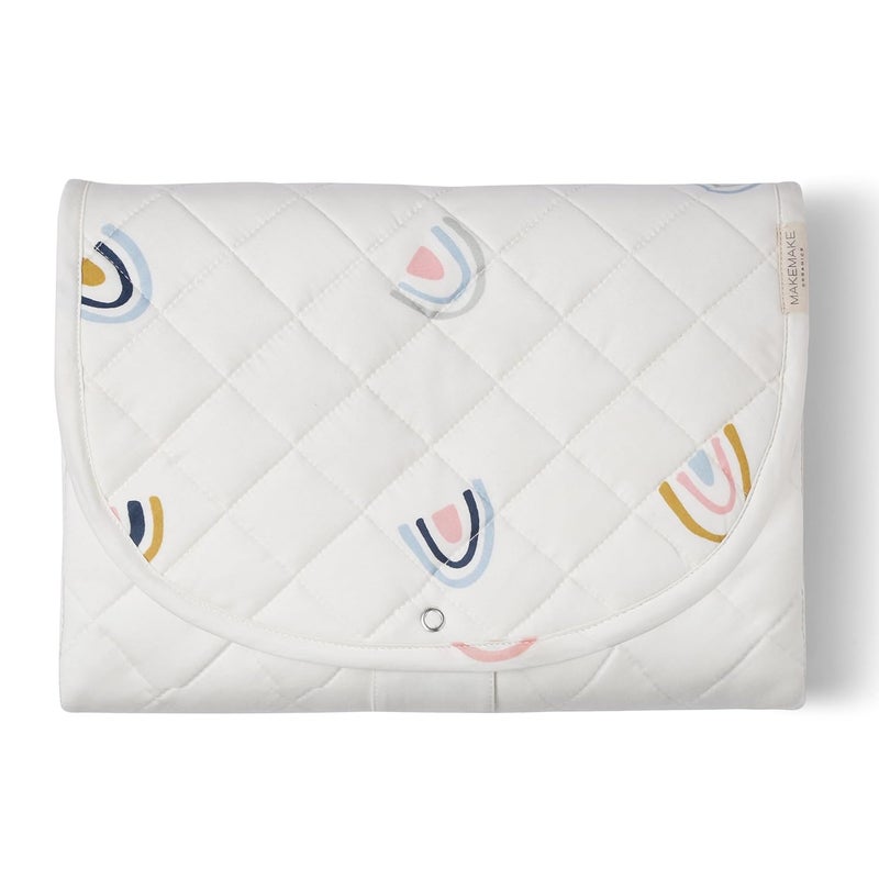 MakeMake Organics Organic Portable Changing Pad GOTS Certified Organic Cotton Fill Portable Diaper Changing Mat Diaper Clutch Changing Station Kit Compact Travel Pad (33"x34", Rainbow) - Image 1
